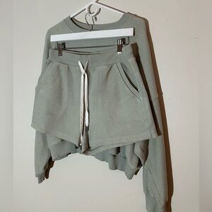 Aerie Waffle Crew Neck and Shorts Set 100% Cotton